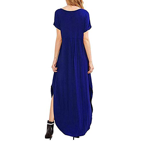 Image of Match Women's V-Neck Casual Loose Short Sleeve Long T-Shirt Dress Split Maxi Dress with Side Pocket