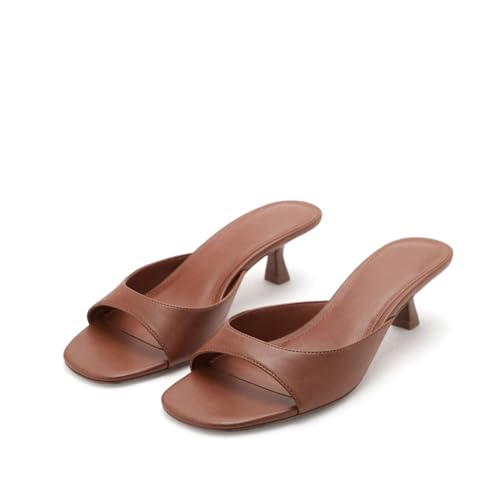 Kitten Heel Mules for Women Slip On Open Round Toe Classic Stiletto Pumps Formal Slingback Mule Sandals Dress Walking Shoes