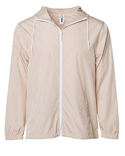 Global Blank Mens Hooded Lightweight Windbreaker Jacket Water Resistant Beige XL