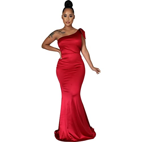 Image of FairyLove Women's One Shoulder Sleeveless Formal Ruched Bodycon Fashion Dress Belted Cocktail Dresses