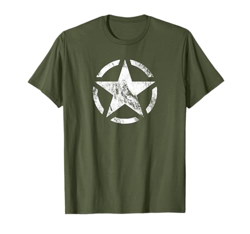 Vintage WW2 - Segunda Guerra Mundial Vehículo Militar Estrella Blanca Círculo Roto Camiseta