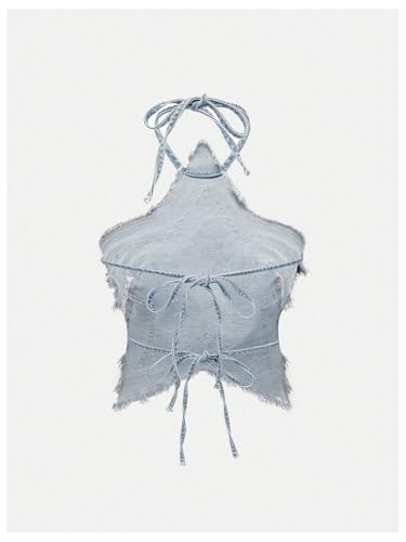 SOLY HUX Women's Star Halter Tops Tie Backless Y2k Distressed Denim Cami Crop Tops2