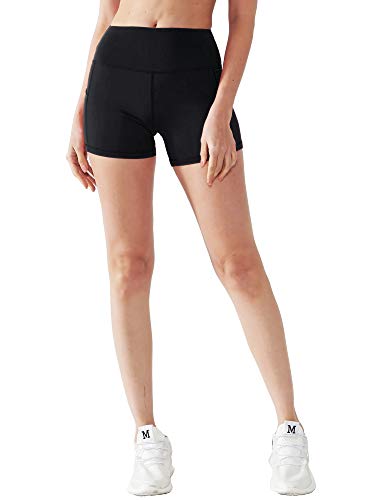 Cadmus Women's High Waist Yoga Shorts Spandex Running Side Pockets, 16#, Black & Black & Black,Small #TOP1