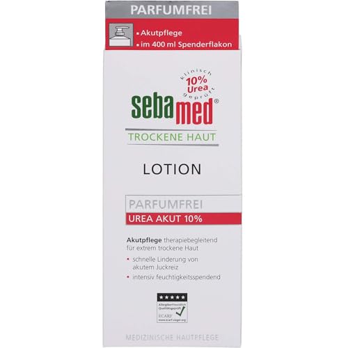SEBAMED Trockene Haut Urea Akut 5% 400 ml Lotion parfumfrei, Feuchtigkeits-Lotion mit Süßmandelöl für Männer und Frauen, lindert spürbar Juckreiz und hilft sehr trockene Haut zu glätten