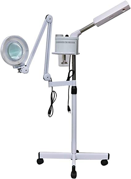 LA PERLA TECH Facial Steamer with 5X Magnifying Lamp, 2 in 1 LED with Rolling Wheel Stand Magnifying Floor LED Light for Professional Facial Skincare Beauty Salon Spa Manicure Makeup