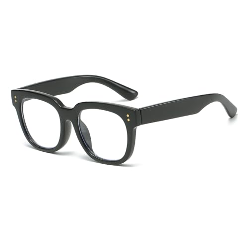 LJCZKA Gafas Anti Luz Azul Cuadrado para Mujer Hombre Gafas Redondas de Montura Gruesa con Cristales Transparentes Gafas de Bloqueo de Luz Azul Antifatiga para Ordenador, Juegos