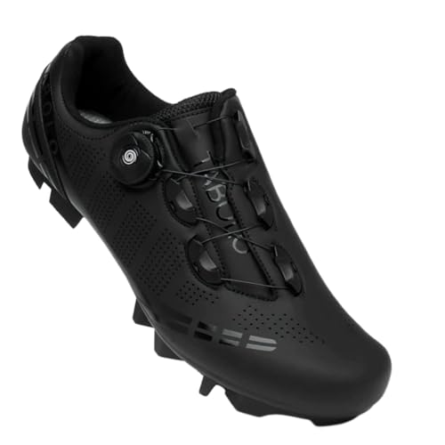 Surwin Zapatos Ciclismo MTB, Zapatillas de Ciclismo MTB Compatible con SPD Pedales para Hombre Mujer EU 37 47 Hebilla Giratoria Zapatos Mountain Bike con Tornillos y Calas (Negro,43)