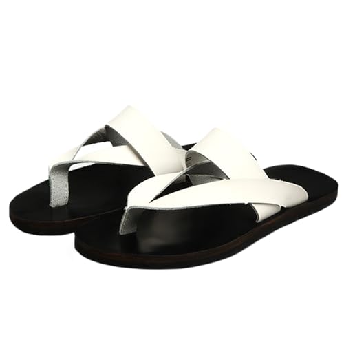 Mens Leather Flat Beach Thongs Sandals Comfortable Slip On Wide Width Ankle Strap Flat Flip Flops For Beach Vacation Casual Daily Summer Indoor Outdoor3