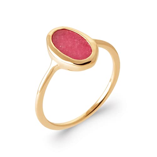Bague or 18 carats et véritable rhodonite rouge ovale de prestige