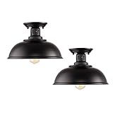 HMVPL Farmhouse Black Semi Flush Mount Ceiling Light Fixture, Industrial Close to Ceiling Lamp for Kitchen Island, Dining Room, Foyer, Hallway, Entryway (Set of 2)
