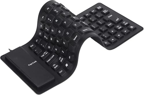 Image of Kian Foldable Silicone Keyboard, USB Waterproof Travel Gaming Wired Keypad, Rollup Wired Folding Keyboard Compatible with Windows, PC, Laptop, Mac Notebook Full Size (Black) (Pack of 1)