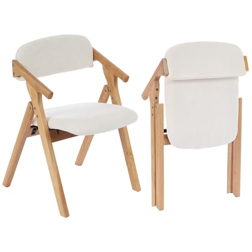 SinFurn Grod Folding Chairs with Padded Seats Wooden Stackable Dining Chair Easy to Store Foldable Dining Chairs for Kitchen Living Room Wedding Party Picnic (White)