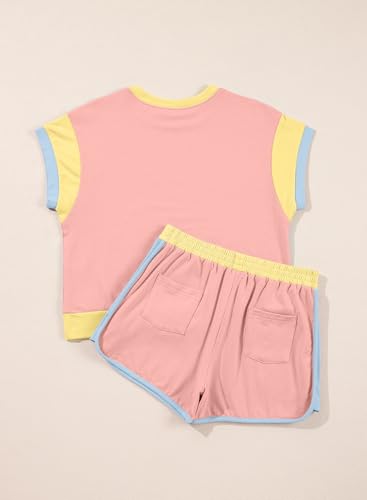 Image of blibean Girls Summer Clothes Sets Kids Colorblock Matching Outfits Size 6-15 Years
