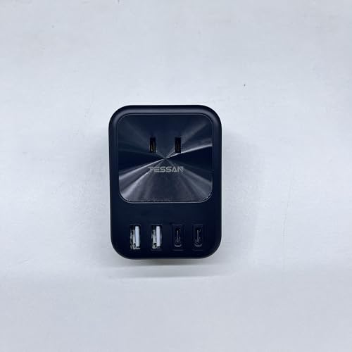 usb コンセント 電源タップ 雷ガード type-c タップ たこあしコンセント 3口 USB C充電器 TESSAN 2個タイプA 2個タイプＣ AC差込口 3口 たこあし配線 タコ足配線 雷ガード付 分岐 小型軽量 コンパクト 3つ方向 充電 雷サージ 日本国内でのみ使用可能 黒