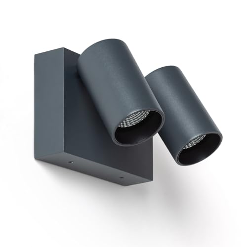 LEDKIA LIGHTING Applique Murale Extérieure LED 18W Aluminium CCT Sélectionnable Deux Spots Kuriya Anthracite
