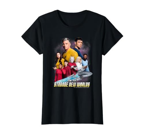 Star Trek Strange New Worlds Crew Pike Spock Uhura Ortegas T-Shirt, Women, Black, 3X-Large
