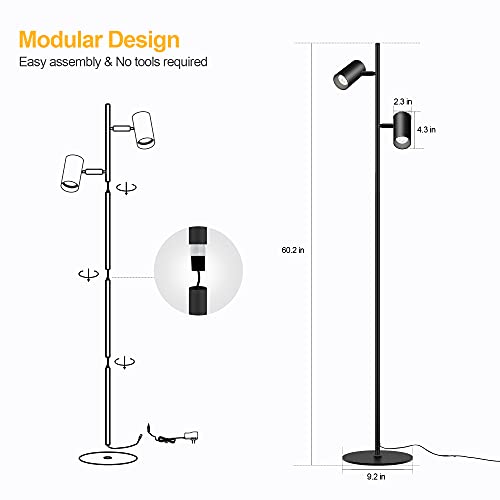 Industrial Floor Lamp For Living Room, Modern Reading Standing Lamps With Eye Care 2-Heads 4 Brightness 3000K Soft Light Led Tree Floor Lamp, Cri95 Tall Pole Natural Light Living Room Office Decor #TOP4