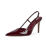 QIY Burgundy Shoes for Women Closed Toe Slingback Heels Wine Red Pumps Pointed Toe Stiletto High Heels Sandals Formal Dress Shoes Size 7