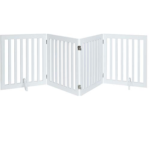 unipaws 24”H Free Standing Pet Gate for Dog Cat, Wooden Gates for Doorway, Stairs, Step Over Foldable Pet Fence for The House, Expandable Dog Barrier, Indoor Use, White by unipaws - Used condition - US$56.64