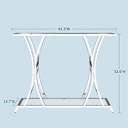 Asya 2-Tier Glass Entryway Table, Console Tables For Entryway With Chrome Frame, Silver Glass Sofa Table For Entryway, Living Room thumb #1
