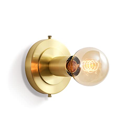 Image of BRIGHTTIA Luna Uno 1-Light Wall Sconce - Mid Century Industrial Modern Flush Mount Fixture for Wall & Ceiling - Minimalist Lamp for Bathroom and Small Spaces - Brushed Gold (BC0026-1G)