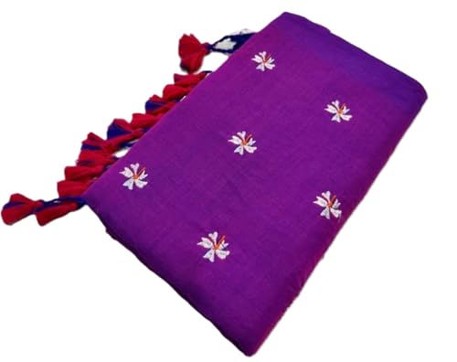 Image of Women's Floral Embroidered Handloom Pure Cotton Saree