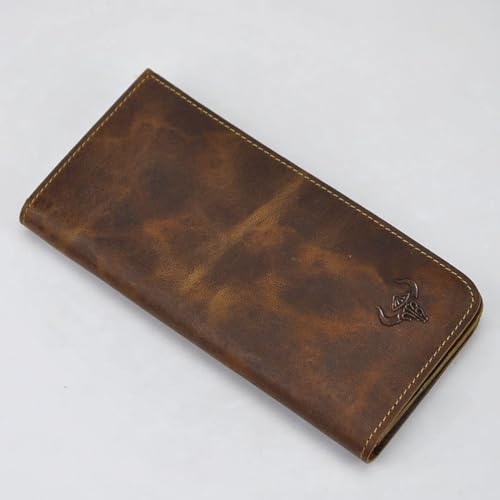 Le'aokuu Mens Real Leather Bifold Organizer Checkbook Wallet Cash Holder Brown3