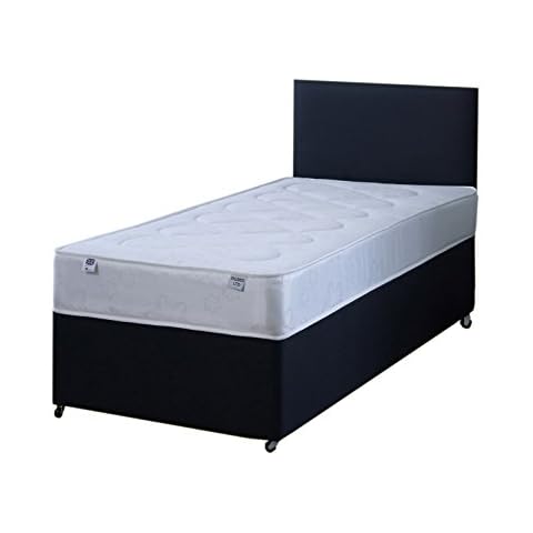 4FT6 Double Black Fabric Divan Bed Set Including Deep Quilt Mattress And Headboard Cover