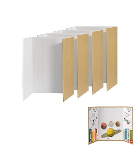4 x dreifach gefaltete Präsentationstafeln, faltbar, für Schulprojekte, 101,6 x 71,1 cm, Weiß