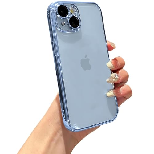Image of DIZORO Clear Transparent Cover for iPhone 15 Plus Case 6.7 inch TPU Cover with Camera Protection for Each Lens Bumper Cases (Blue)
