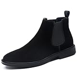 Hohe Herren-Lederstiefel for Hineinschlüpfen, knöchelhoch, mit elastischem Riemen, spitzer Zehenpartie, leichtem Material und weicher Sohle – for Freizeit und Beruf.(Schwarz,41 EU)