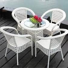 Lotey Garden Patio Seating Chair and Table Set, Outdoor Balcony Garden Coffee Table Set (4+1) (White)