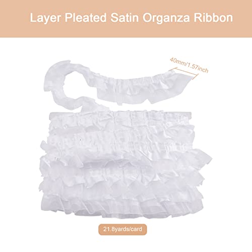 PandaHall 21.8 Yards Satin Organza Lace Edge Trim 2-Layer Gathered Ruffle Chiffon Ribbon 1-5/8 Inch White Pleated Edging Trimmings Fabric for Cloth Sewing Embroidered Applique Wedding Party Décor - Image 3