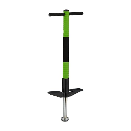 Relaxdays Bâton Sauteur Robuste, pogo-Stick pour Enfant pesant jusqu'à 35 kg, pour se dépenser en extérieur, Vert