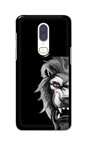 Image of PRINTFIDAA Printed Hard Back Cover Case for OnePlus 6 Back Cover (Angry Lion) -112