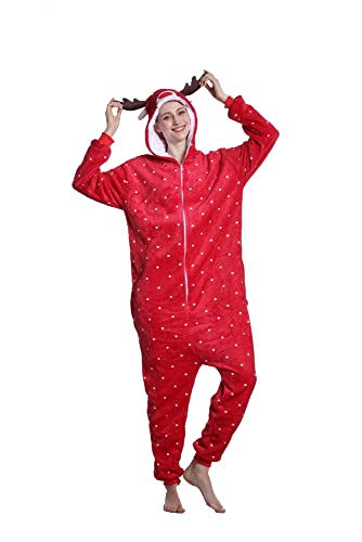 emmarcon Kigurumi Pijamas de animales para niños, disfraz de carnaval, Halloween, fiestas de cosplay, unisex, Ciervo Rojo, L