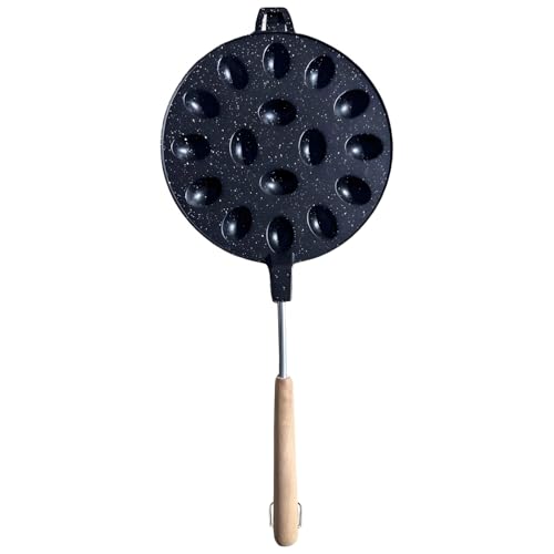 Vestamore Molde antiadherente de doble cara para tartas y gofres, 16.1 pulgadas, 12 cavidades ovaladas con mango de madera, apto para estufa de gas