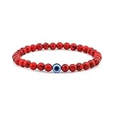 Lameybrt Evil Eye Bracelet 6mm Natural Stretch Adjustable Beaded Bracelets for Men (A07 Red Turquoise, M (6.6'-7.5'))