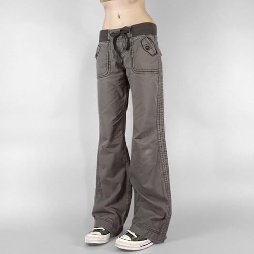 Bootcut Jeans for Women, Low Rise Well Bottoms Denim with Ribbed Waistband Side Stitch Drawstrings,Y2k Grunge3