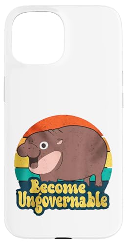 Divertido hipopótamo pigmeo 'Become Ungovernable' Retro Carcasa para iPhone 15
