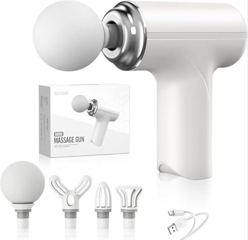Pistola de Masaje Muscular Portátil – 6 Velocidades, 4 Cabezales Intercambiables, Motor Ultrasilencioso y Batería de Larga Duración USB-C – Alivio para Dolor, Tensión y Recuperación