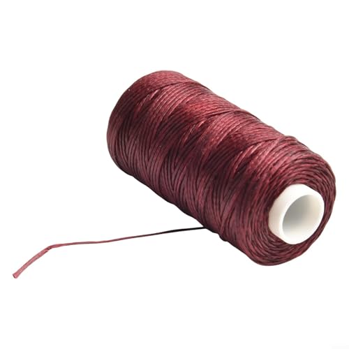 Hilo de coser encerado plano 50 m 0,8 mm cordón de cuero de poliéster para bricolaje costura a mano manualidades fabricación de joyas blanco (rojo vino)