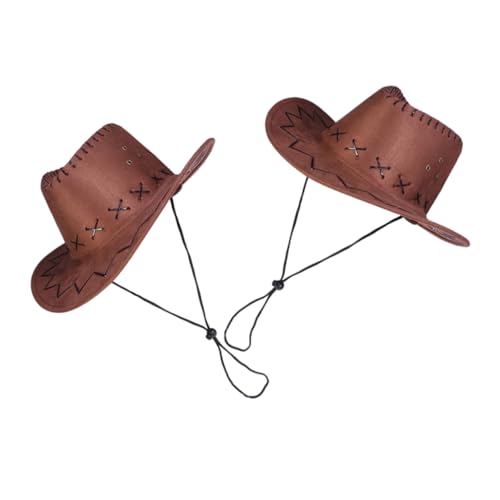 Amosfun 2 sombreros de vaquero occidental con correa ajustable para el cuello, cómodo sombrero de fiesta de disfraz de vaquera para niños para eventos temáticos y festivales al aire libre