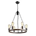 Farmhouse Chandeliers Rustic Round Wagon Wheel 6-Light Fixture for Dining & Living Room, Bedroom and Foyer