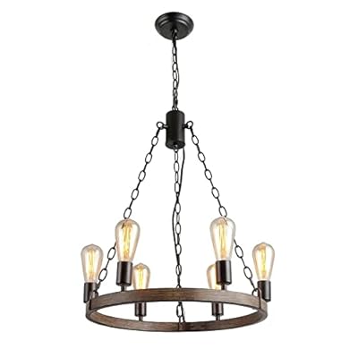 Farmhouse Chandeliers Rustic Round Wagon Wheel 6-Light Fixture for Dining & Living Room, Bedroom and Foyer
