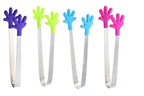 Swity Home 4 Pack Mini Silicone Hand Shape Tongs For Muffins, Pancakes, Cookies