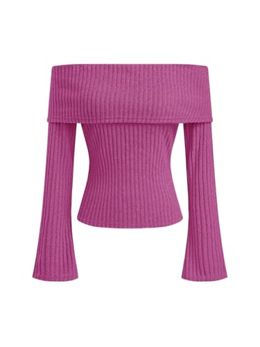 Image of CIDER Off The Shoulder Tops for Women Long Sleeve Going Out Y2K Tops Knit Pullover Fall Outfits Trendy