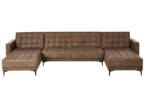 Beliani Sofá Cama Modular en Forma de U sofá de 3 plazas con 2 Chaise Longues Piel sintética marrón Aberdeen