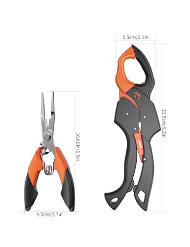 Image of Fish Gripper 9.2 inch,Muti-Function Line Cutter Fishing Pliers, Saltwater Fishing Tool Kit,Fishing Gear with Fishing Lanyard