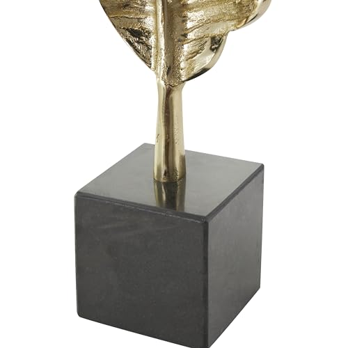 Escultura Decorativa de Hoja de Metal Dorado con Base de Mármol Negro miniatura 4